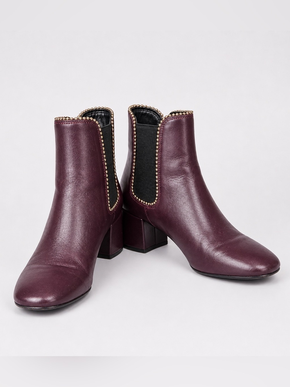 Coach Torri leather ankle leather boots burgundy with gold tone studs size 36,5 - Picture 3 of 9